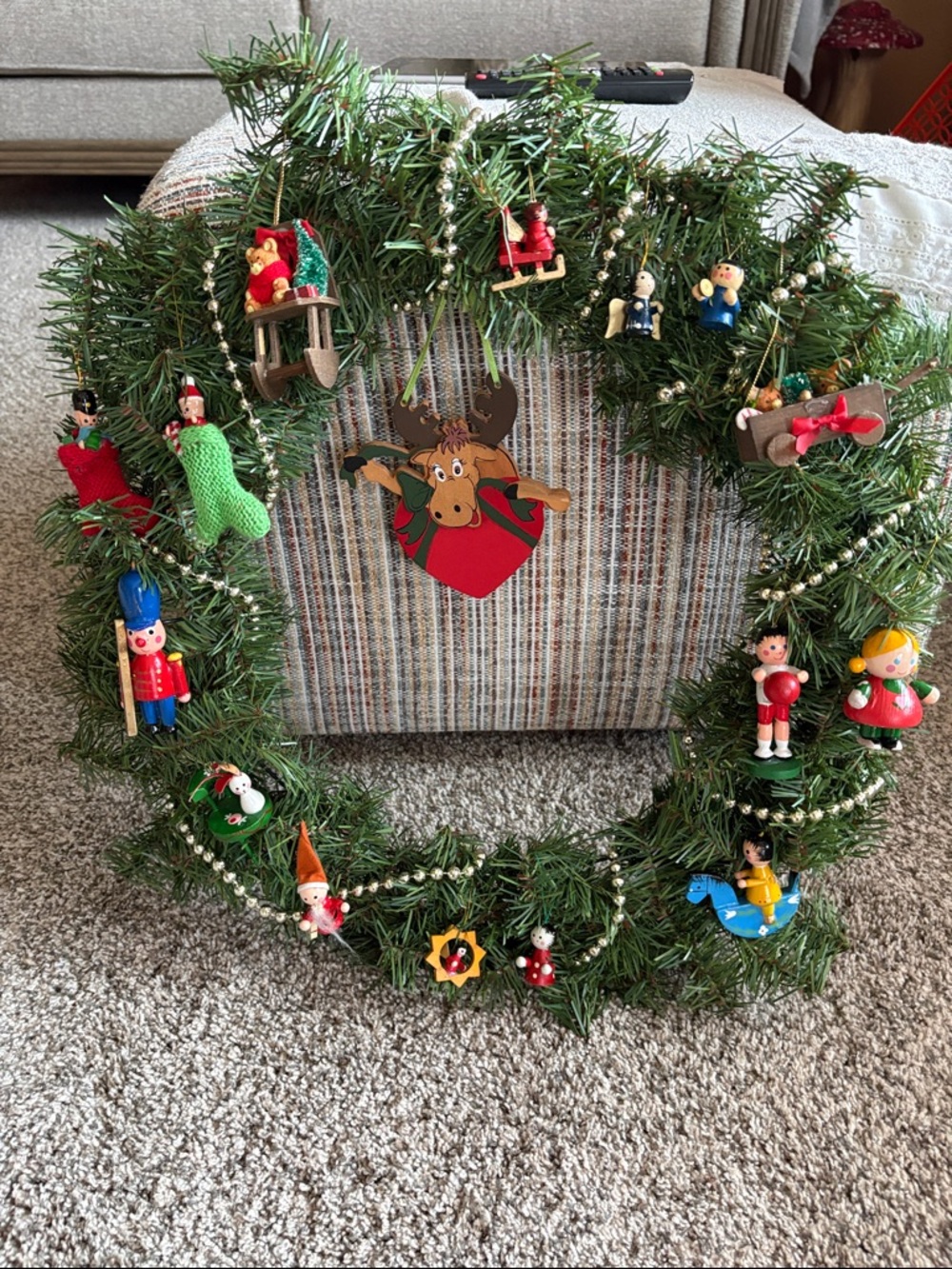 Wreath with Assorted Wooden Ornaments